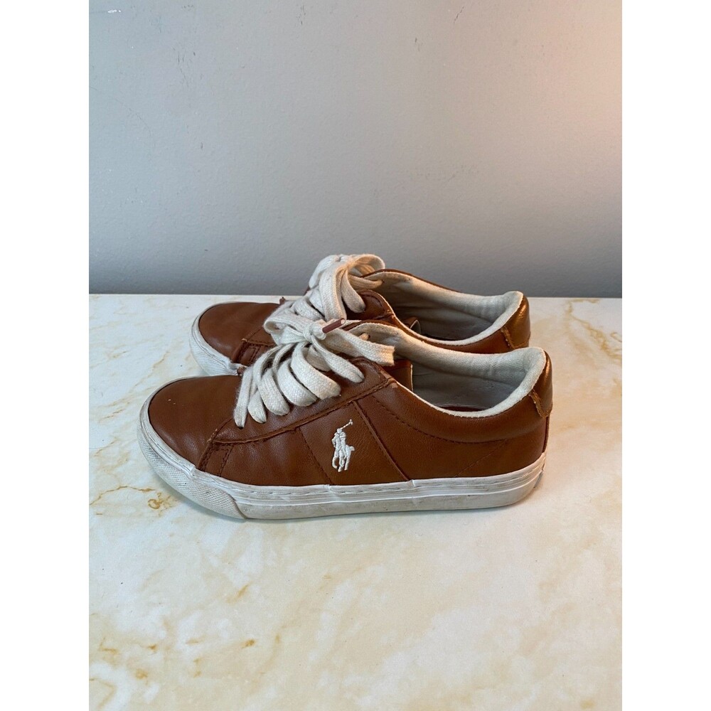 Polo Ralph’s Lauren Brown Tan Boys Sayer Canvas Leather Casual Sneaker 1